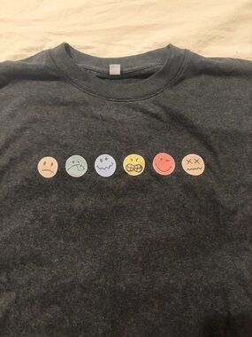 Charcoal Short Sleeve Tee with Pastel Emoji Faces